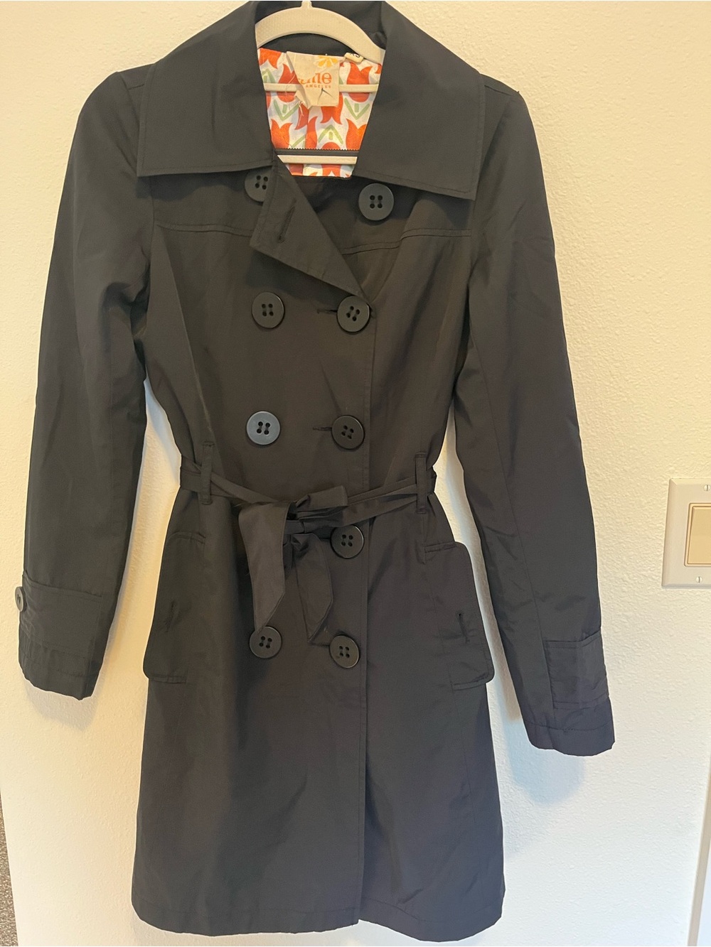 Tulle Black Double-Breasted Trench Coat with Belt
